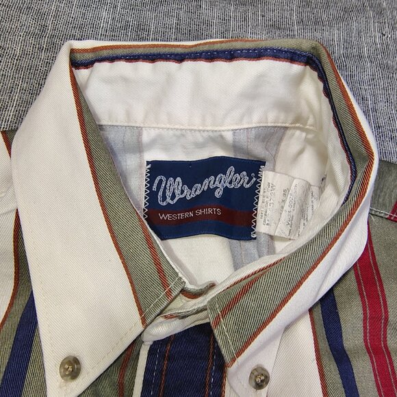 VINTAGE Wrangler Brushpopper Shirt Size Large 16.5 Striped Long Sleeve Western - Picture 6 of 12